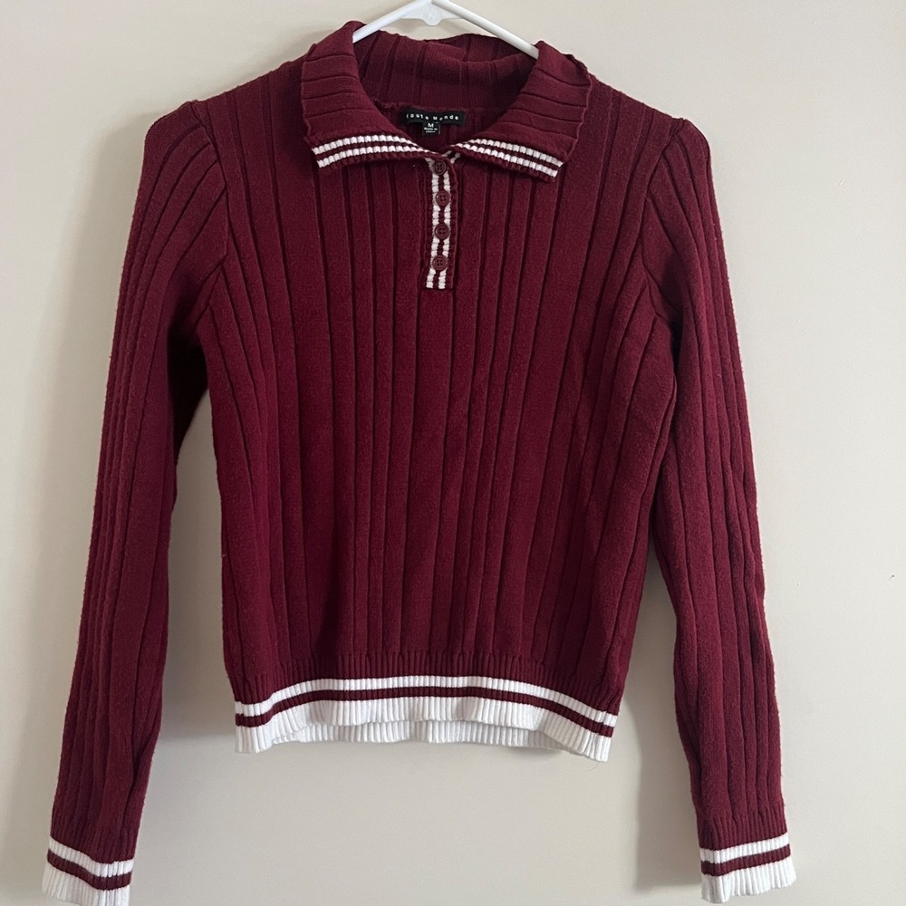 Haute Monde Ribbed Knit Polo Sweater Medium Preppy Academia Collegiate Old Money